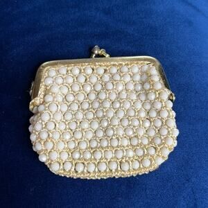 Vintage White Beaded Change Purse